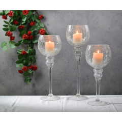 Clear long stem glass candle holders